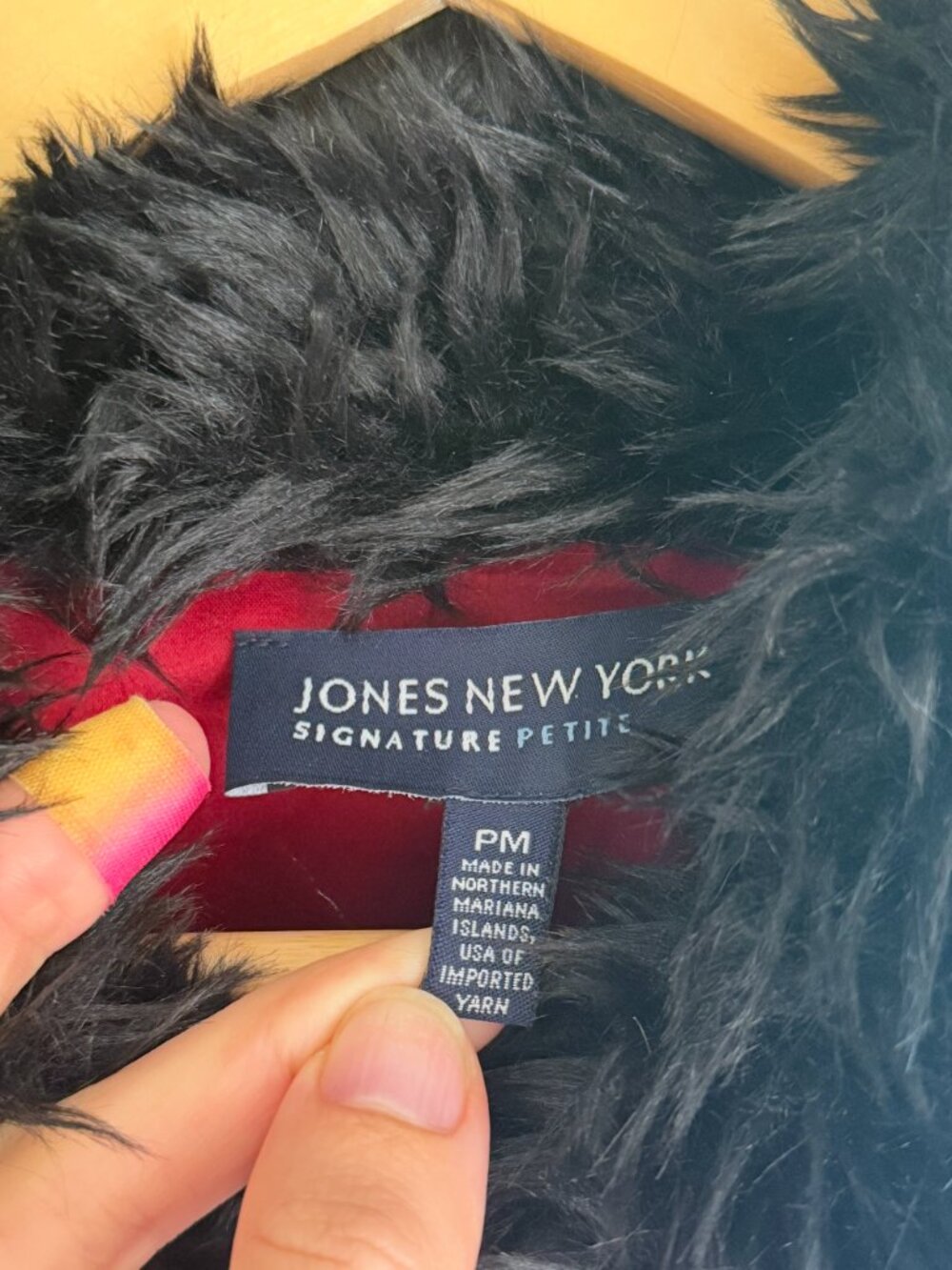 Vintage Jones NY Red + Black Fur Collar Coat Wool Small - Picture 3 of 7